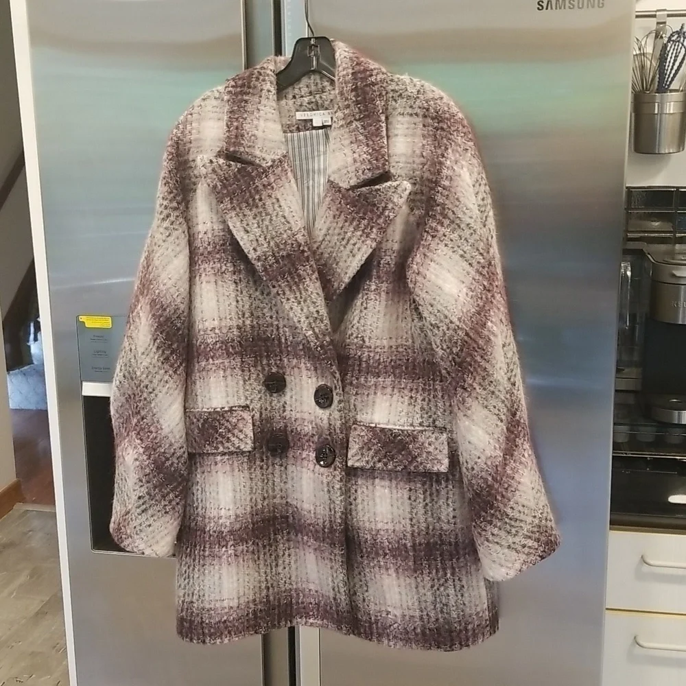 💕VERONICA BEARD💕 Deena Plaid Double-Breasted Dickey Coat ~ Bordeaux Large NWOT - Picture 14 of 16